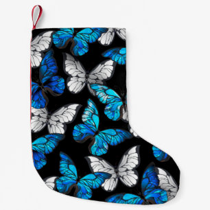 Dunkles Nahtloses Muster mit blauen Schmetterlinge Kleiner Weihnachtsstrumpf