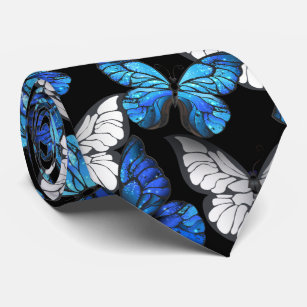 Dunkles Nahtloses Muster mit blauen Schmetterlinge Krawatte