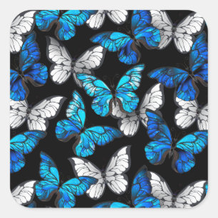 Dunkles Nahtloses Muster mit blauen Schmetterlinge Quadratischer Aufkleber