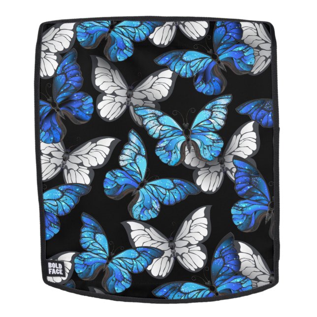 Dunkles Nahtloses Muster mit blauen Schmetterlinge Rucksack (Abnehmbare Front)