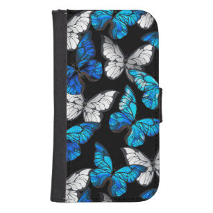 Dunkles Nahtloses Muster mit blauen Schmetterlinge Galaxy S4 Geldbeutel Hülle