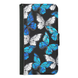 Dunkles Nahtloses Muster mit blauen Schmetterlinge Geldbeutel Hülle Für Das Samsung Galaxy S5