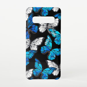 Dunkles Nahtloses Muster mit blauen Schmetterlinge Samsung Galaxy S10 Hülle
