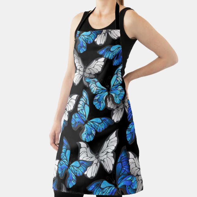 Dunkles Nahtloses Muster mit blauen Schmetterlinge Schürze (InSitu)