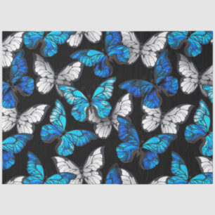 Dunkles Nahtloses Muster mit blauen Schmetterlinge Seidenpapier