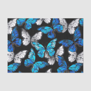 Dunkles Nahtloses Muster mit blauen Schmetterlinge Seidenpapier