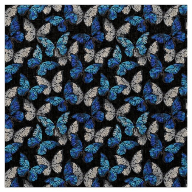 Dunkles Nahtloses Muster mit blauen Schmetterlinge Stoff (Muster)