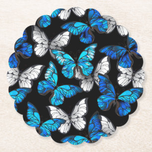 Dunkles Nahtloses Muster mit blauen Schmetterlinge Untersetzer
