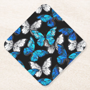 Dunkles Nahtloses Muster mit blauen Schmetterlinge Untersetzer