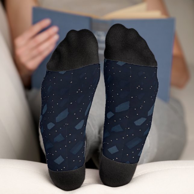 Dunkles Navy Abstraktes Muster Socken (Unterseite)
