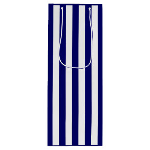 Dunkles Navy Blau und Weiß Streifen Geschenktüte Für Weinflaschen