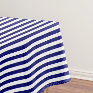 Dunkles Navy Blau und Weiß Streifen Tischdecke