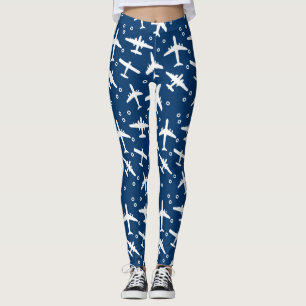 Dunkles Navy Blue and White Aircraft Muster Leggings