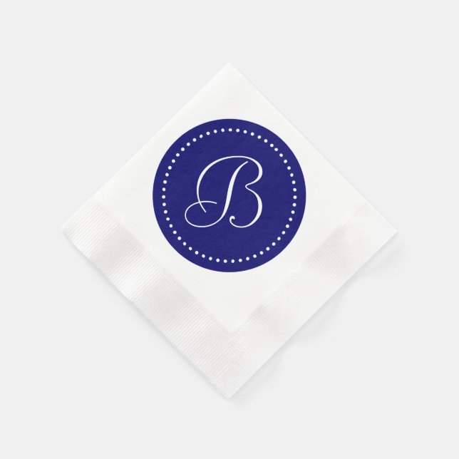 Dunkles Navy Blue/White Dot Monogramm Serviette (Ecke)