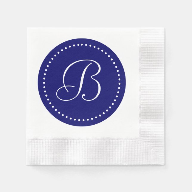 Dunkles Navy Blue/White Dot Monogramm Serviette (Vorderseite)