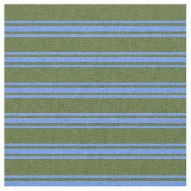 Dunkles Olive Green und Cornflower Blue Muster Stoff (Nahaufnahme)