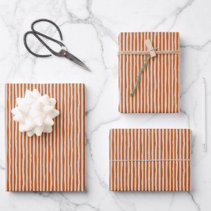 Dunkles Orange & Hellgraue schiefe Streifen Geschenkpapier Set