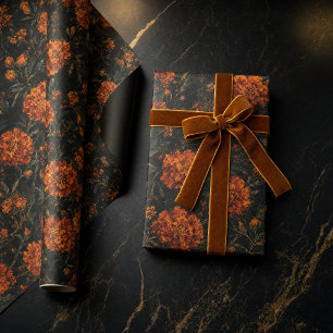 Dunkles Orange Tagetes Blumen Nahtloses Muster Geschenkpapier