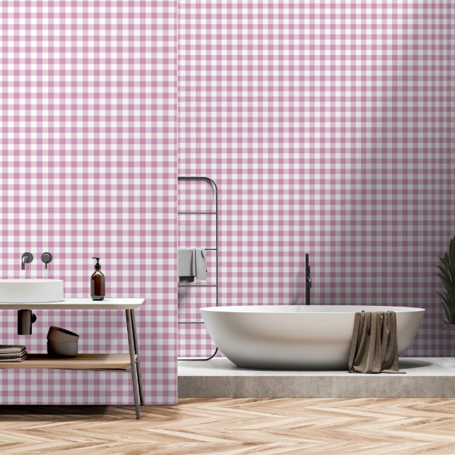 Dunkles Pastell-Rosa kariert mit grünem Büffel-Kar Tapete (Badezimmer)