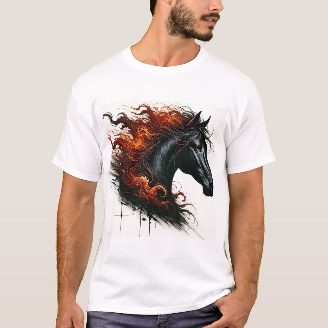 Dunkles Pferd mit fiery Mane T-Shirt (Vorderseite)