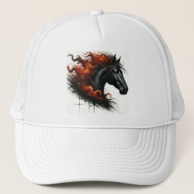 Dunkles Pferd mit fiery Mane Truckerkappe (Vorderseite)