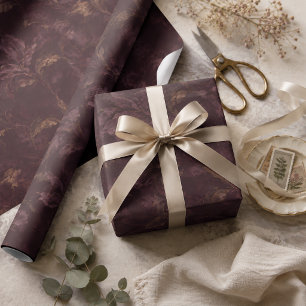 Dunkles Pflaumen-Blumenmuster Luxuriöse Vintage- Geschenkpapier