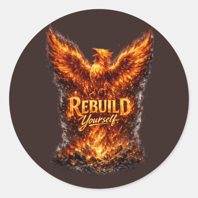 Dunkles Phoenix-Motivationsdesign Runder Aufkleber (Vorderseite)