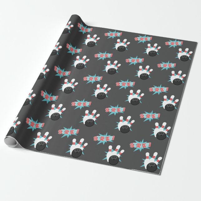 Dunkles Retro Bowling Wrapping Paper Geschenkpapier (Ungerollt)