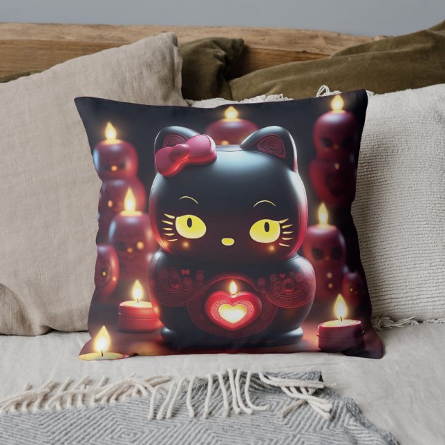 Dunkles romantisches Kerzenkissen Kissen (FRONT - Coussin bougie romantique obscur Dark Kitty noir)