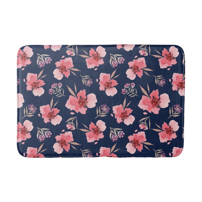 Dunkles rosa Aquarell-Muster Badematte (Vorderseite)