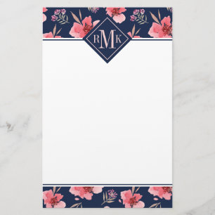 Dunkles rosa Aquarell-Muster des Monogramm- Briefpapier