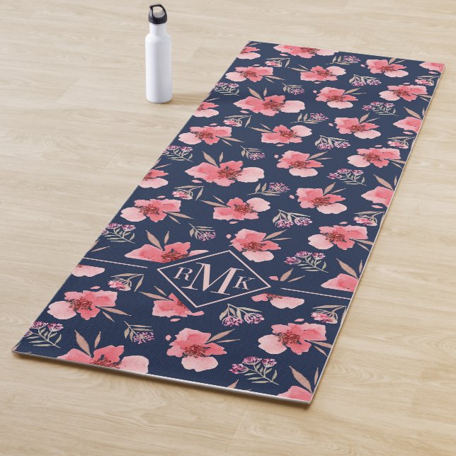 Dunkles rosa Aquarell-Muster des Monogramm-| Yogamatte (Beispiel)