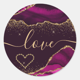 Dunkles Rosa & falsches Gold-Glitter-Achat Valenti Runder Aufkleber