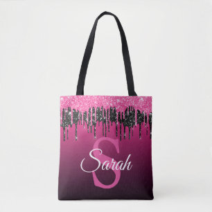 Dunkles Rosa Schwarzes Glitter-Monogramm Moderne L