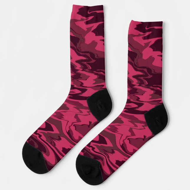 Dunkles Rosa Wellenförmiges Flüssigkeitsmuster Socken (Linkes Detail)