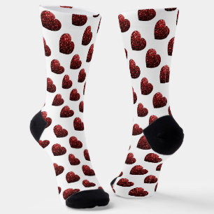 Dunkles rotes Herz Glitter Funkeln Muster weiß Socken
