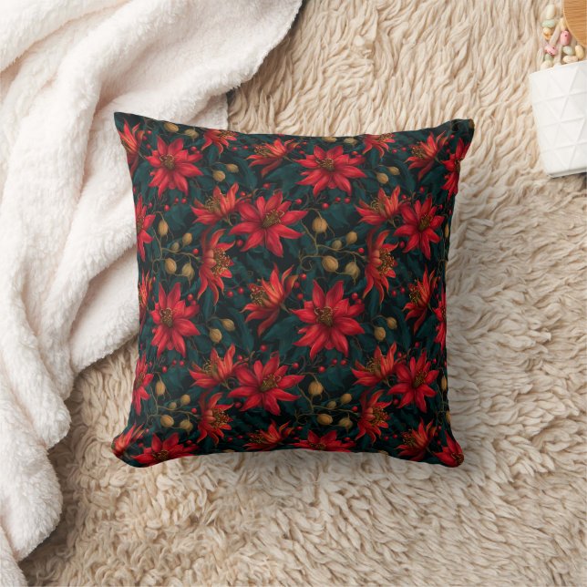 Dunkles rotes Weihnachtsblumenmuster Kissen (Decke)