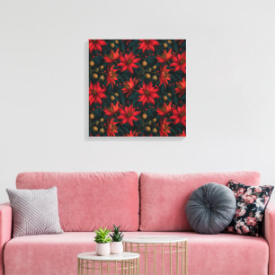 Dunkles rotes Weihnachtsblumenmuster Leinwanddruck