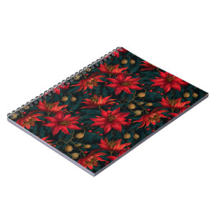 Dunkles rotes Weihnachtsblumenmuster Notizblock