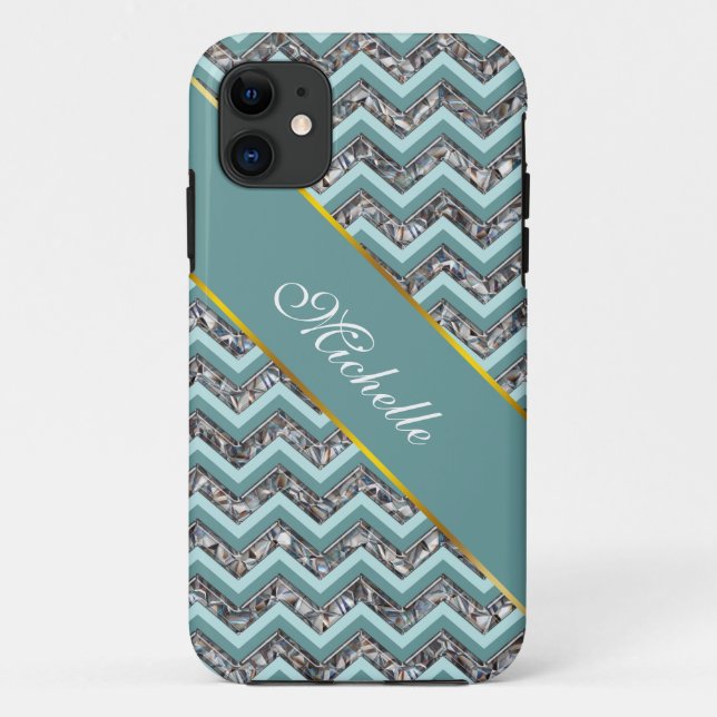 Dunkles Schneidglas und Aquamariner Zigzag Case-Mate iPhone Hülle (Rückseite)