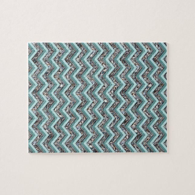 Dunkles Schneidglas und Aquamariner Zigzag Puzzle (Horizontal)