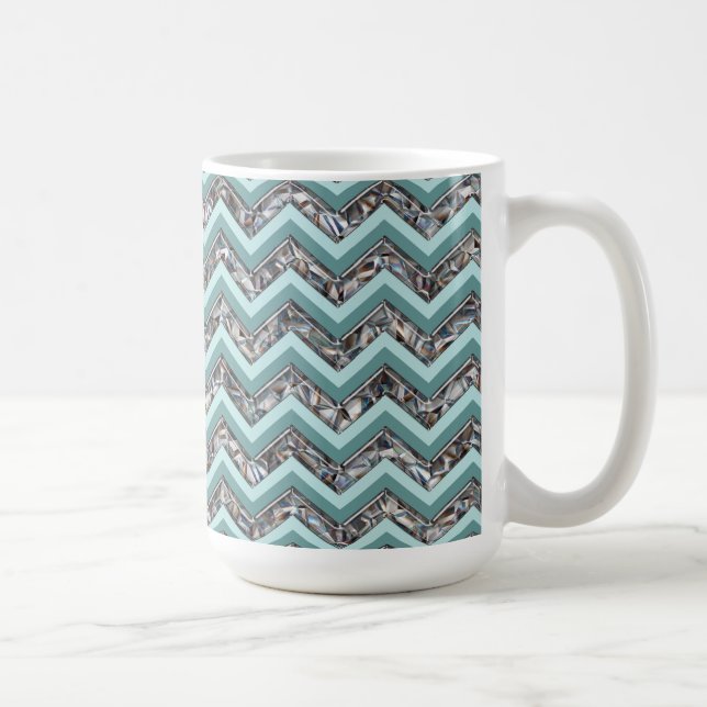 Dunkles Schneidglas und Aquamariner Zigzag Tasse (Rechts)