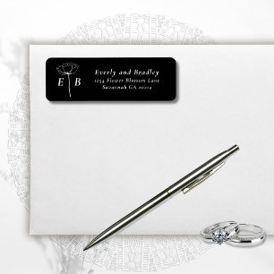 Dunkles Schwarz Weiß Monogramm Florales Akzent-Adr