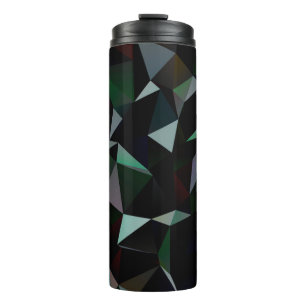 Dunkles schwarzes Dreiecks-Mosaikmuster. Geometris Thermosbecher