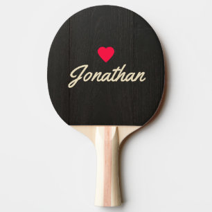 Dunkles Schwarzes Holz Vintage Herz Signatur Tischtennis Schläger