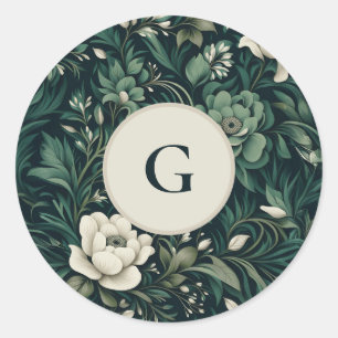 Dunkles Smaragdgrün Floral Runder Aufkleber