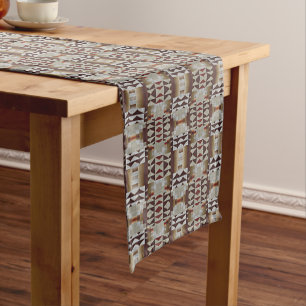 Dunkles Taupe Rot Braun Beige Grau Tribal Art Kurzer Tischläufer