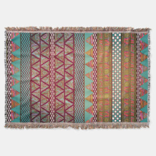 Dunkles Teal-Bernstein-Boho-Stammes-Streifenmuster Decke