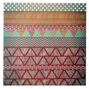Dunkles Teal-Bernstein-Boho-Stammesstreifenmuster Fliese