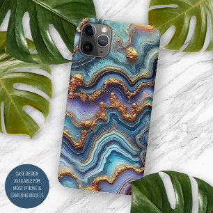 Dunkles Teal Blau Lila Gold Marmor Kunst Muster Case-Mate iPhone Hülle